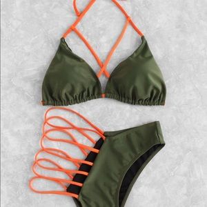 Olive and orange swim suit